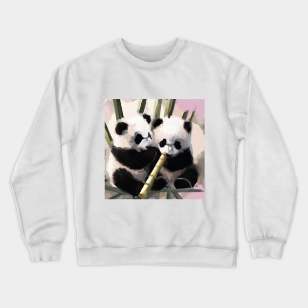 Baby Panda Bears eating bamboo Crewneck Sweatshirt by Cotton Candy Art